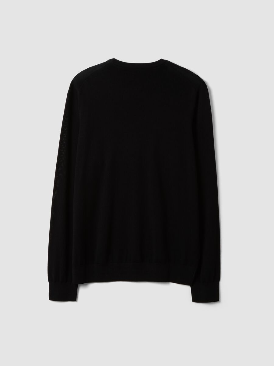 Black crew-neck jumper in pure merino wool, regular fit_2