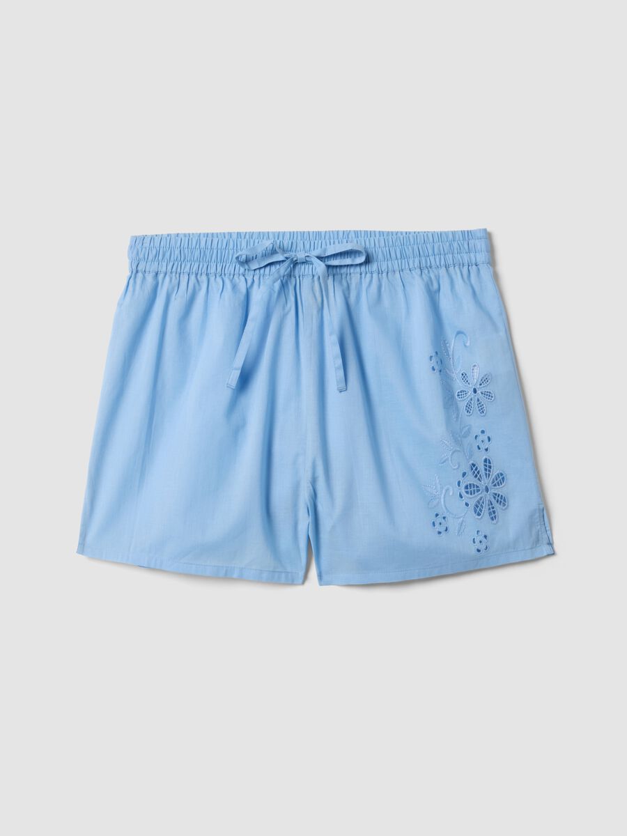 Light blue organic cotton pyjama shorts with embroidery_0