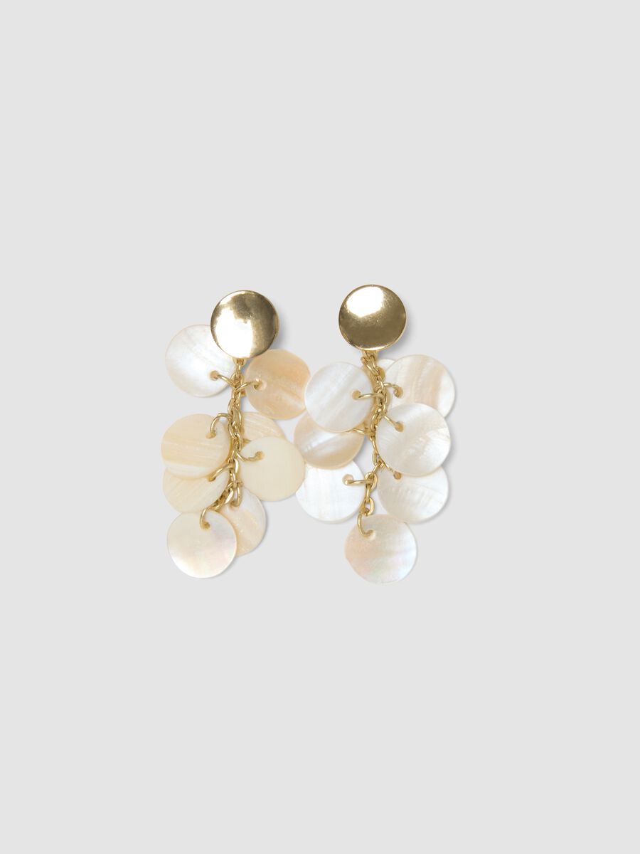 Drop earrings with pearlescent discs and gold-tone details_0