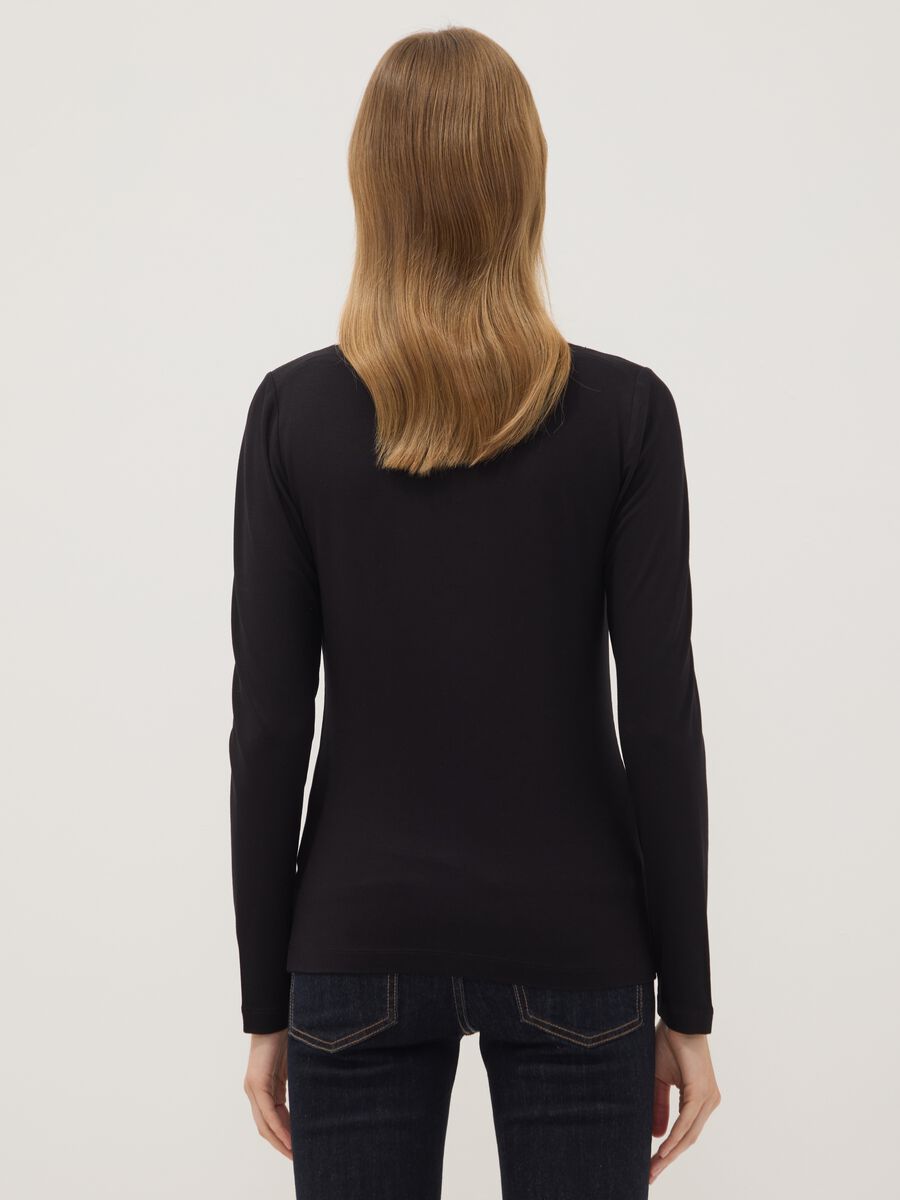 Black stretch viscose long-sleeve T-shirt_3