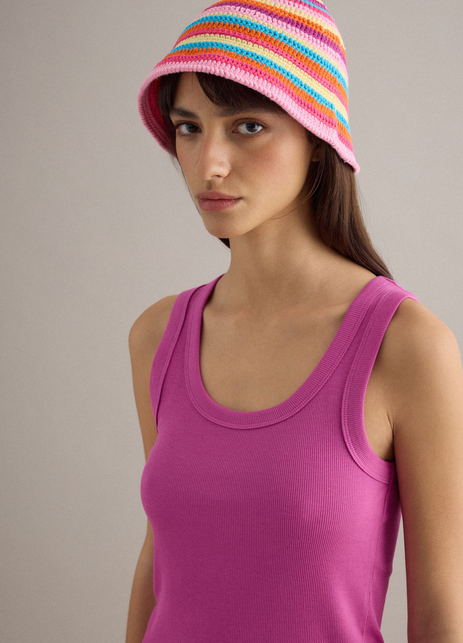 Pink stretch cotton regular fit tank top