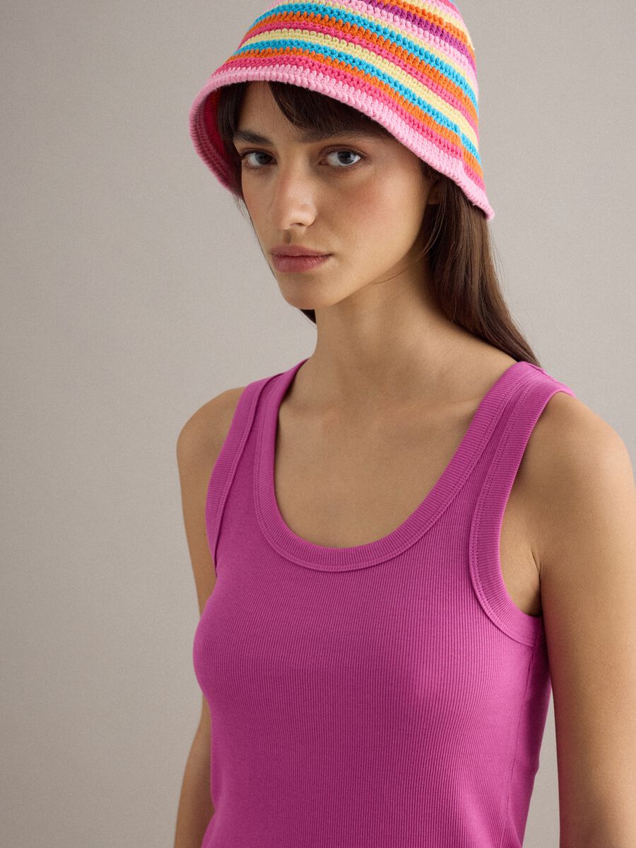 Pink stretch cotton regular fit tank top_0