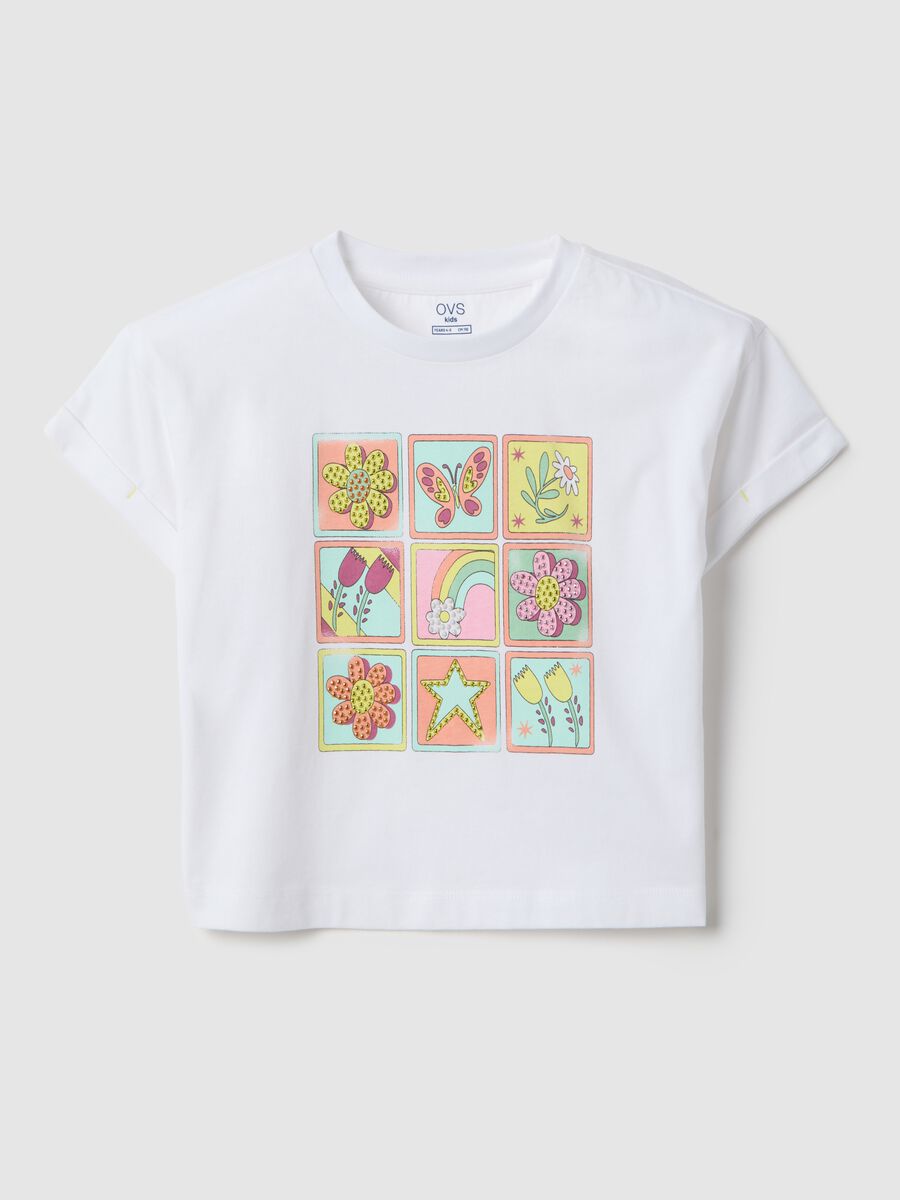 Girls' white pure cotton t-shirt regular fit with print_0