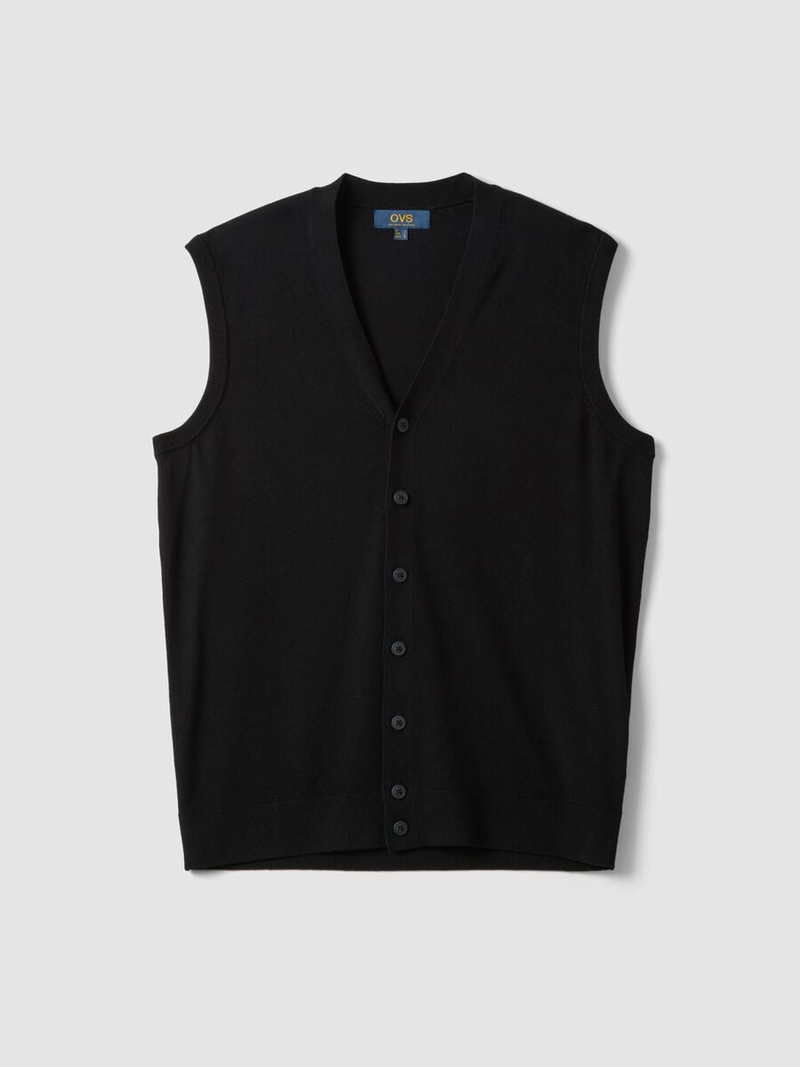 Black viscose-blend waistcoat with deep V-neck regular fit_3