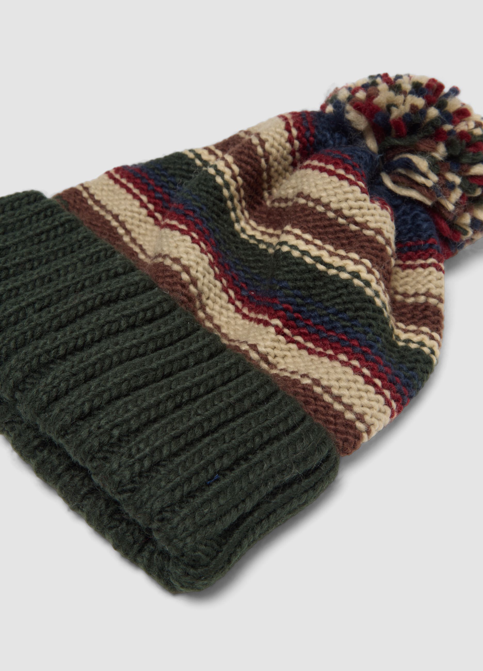 Multicolour beanie with pom pom