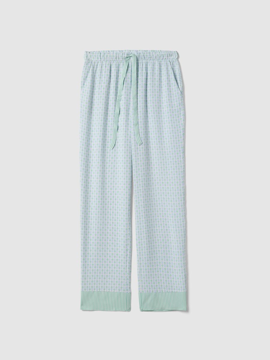 Multicolour pure viscose pyjama trousers with geometric pattern, regular fit_0