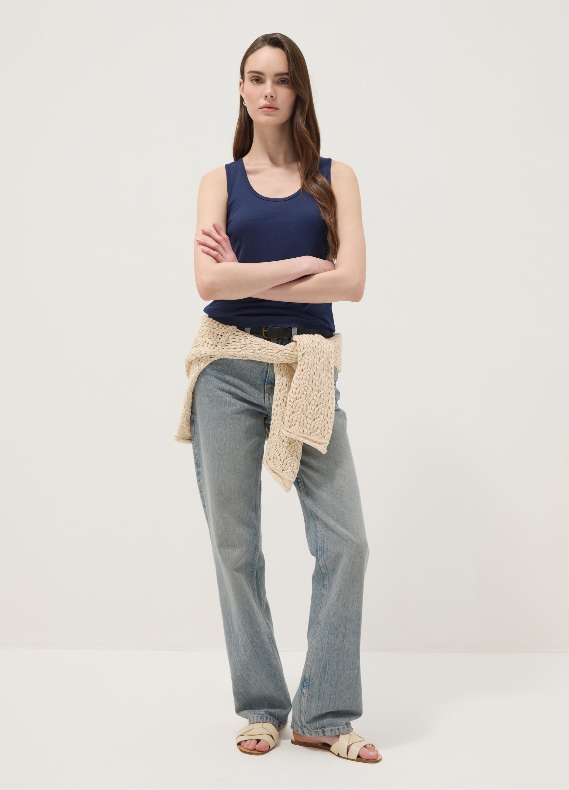 Blue pure cotton vest top