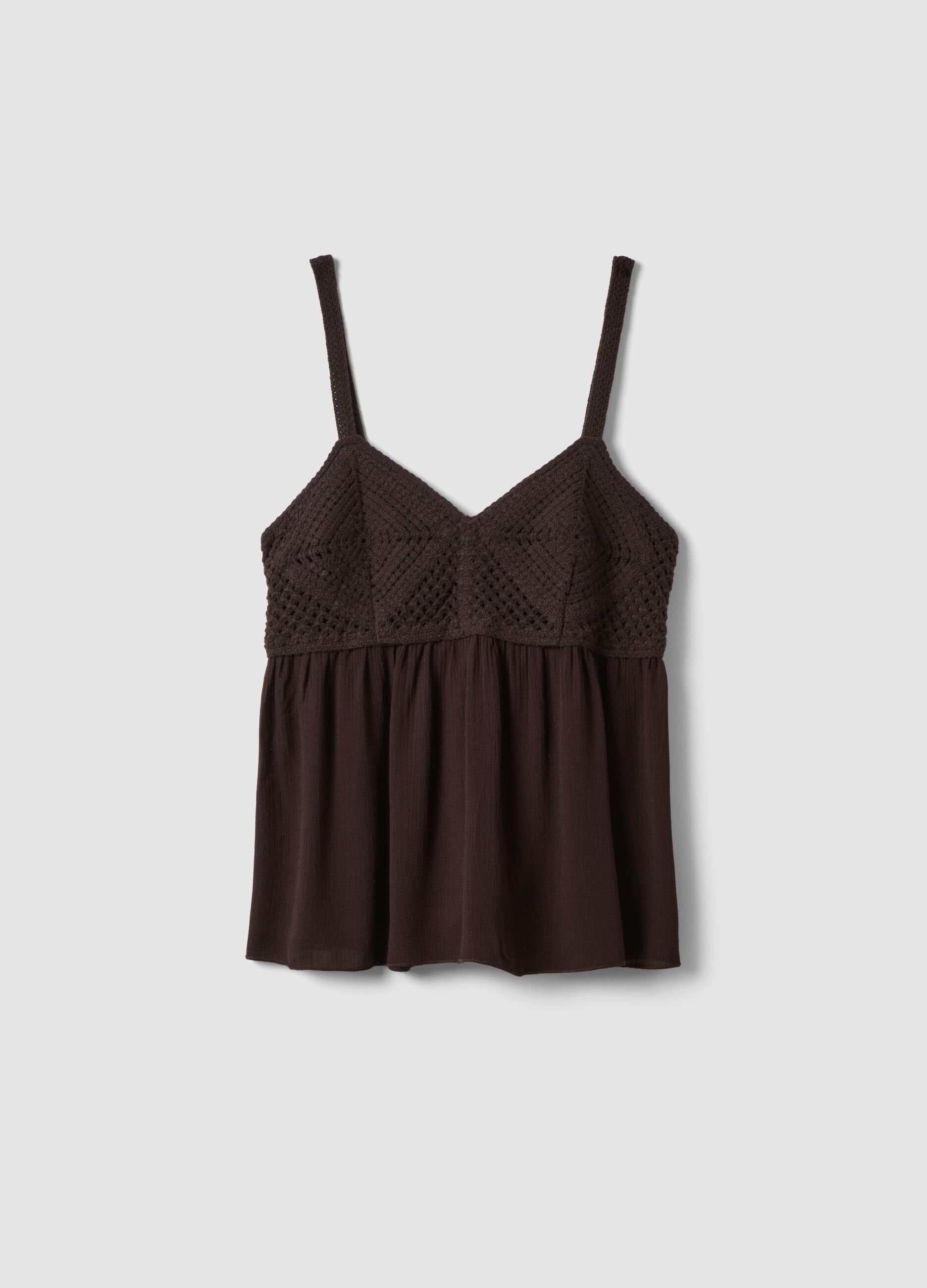 Braunes Crochet-Tanktop aus reiner Viskose, Regular Fit