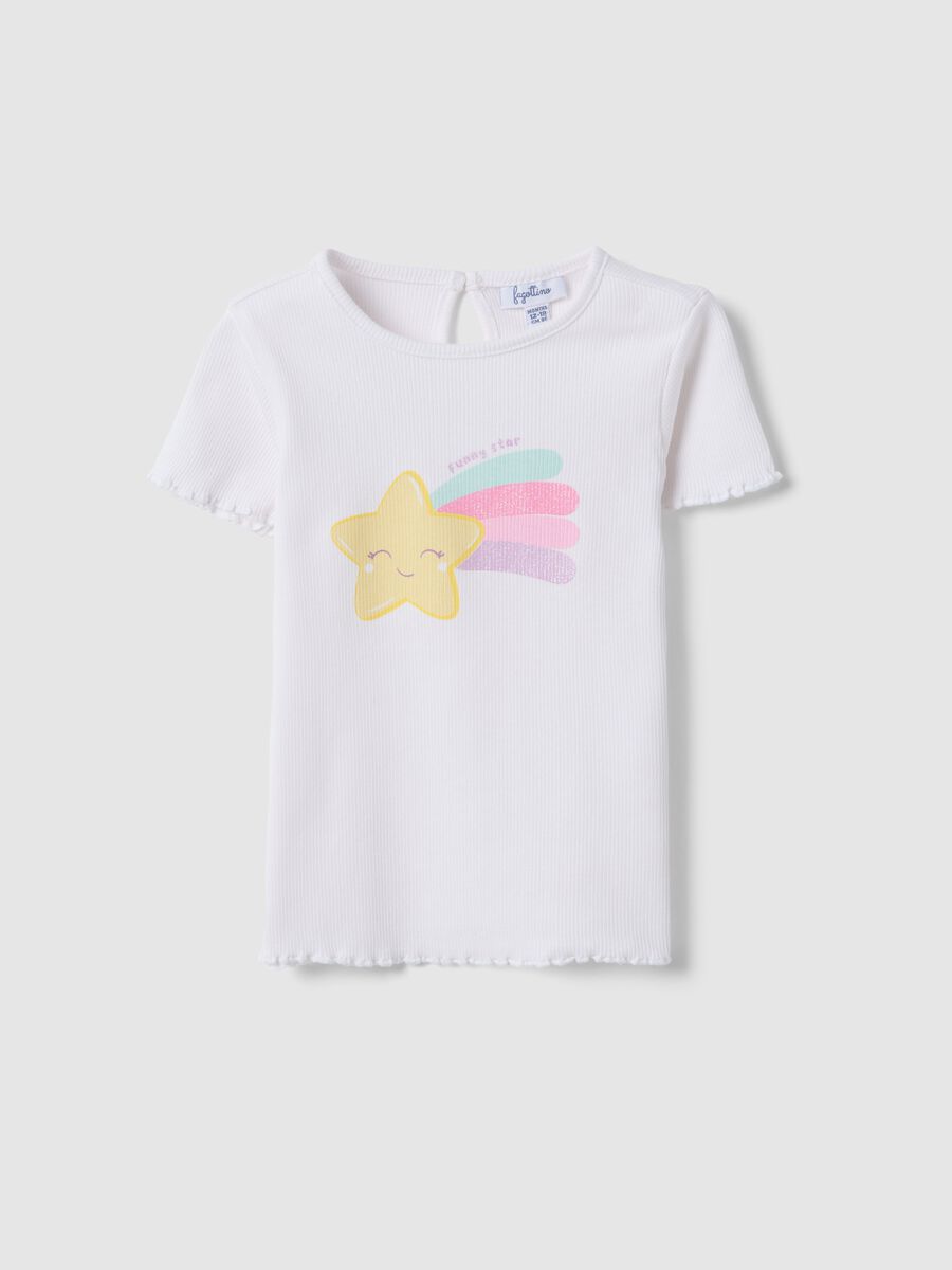 T-shirt in cotone elasticizzato bianca da bimba con stella_0