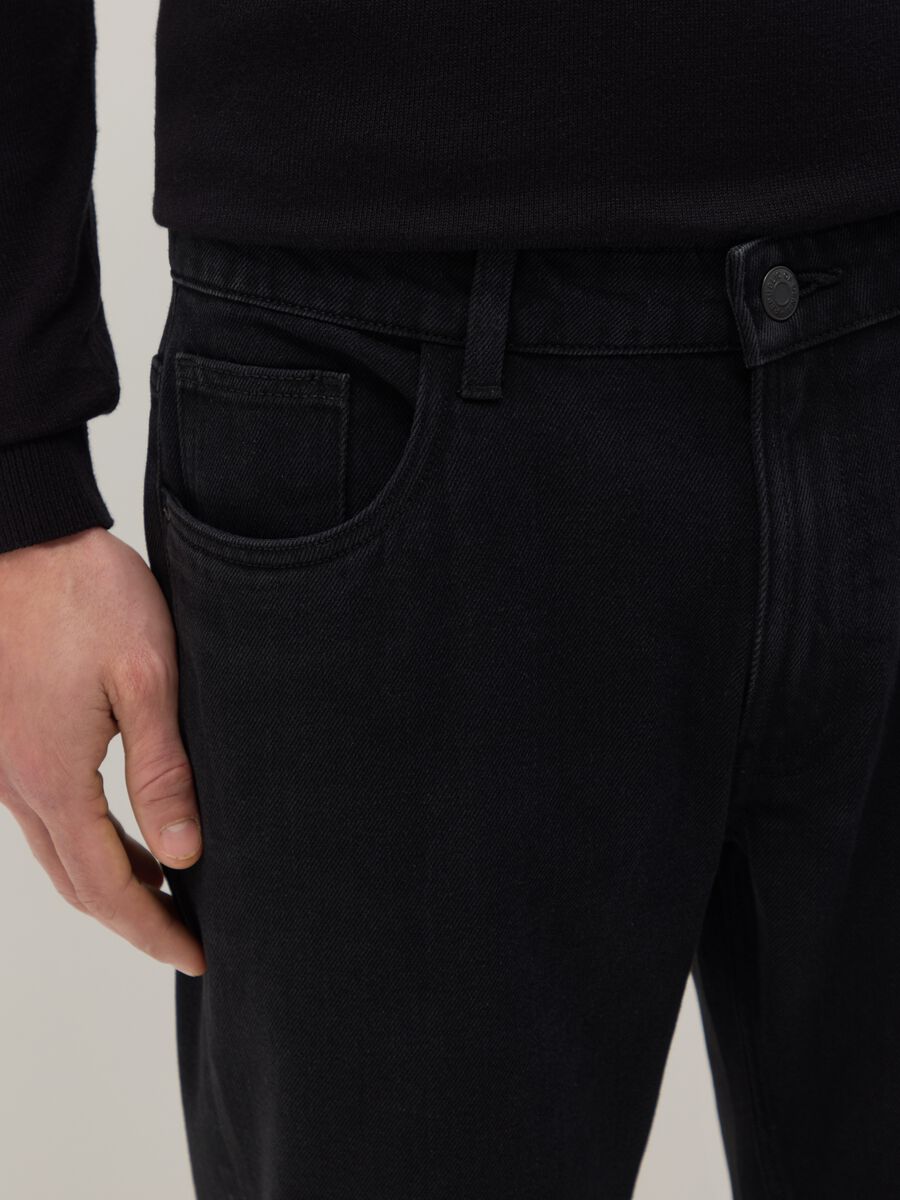 Black cotton blend trousers in regular fit_3