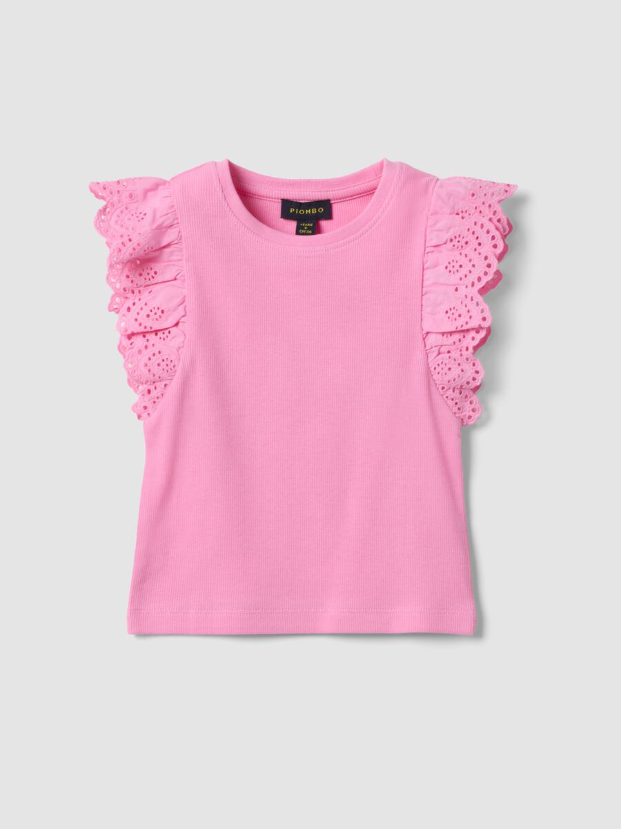 Girls&rsquo; pink stretch cotton vest top with ruffles_0