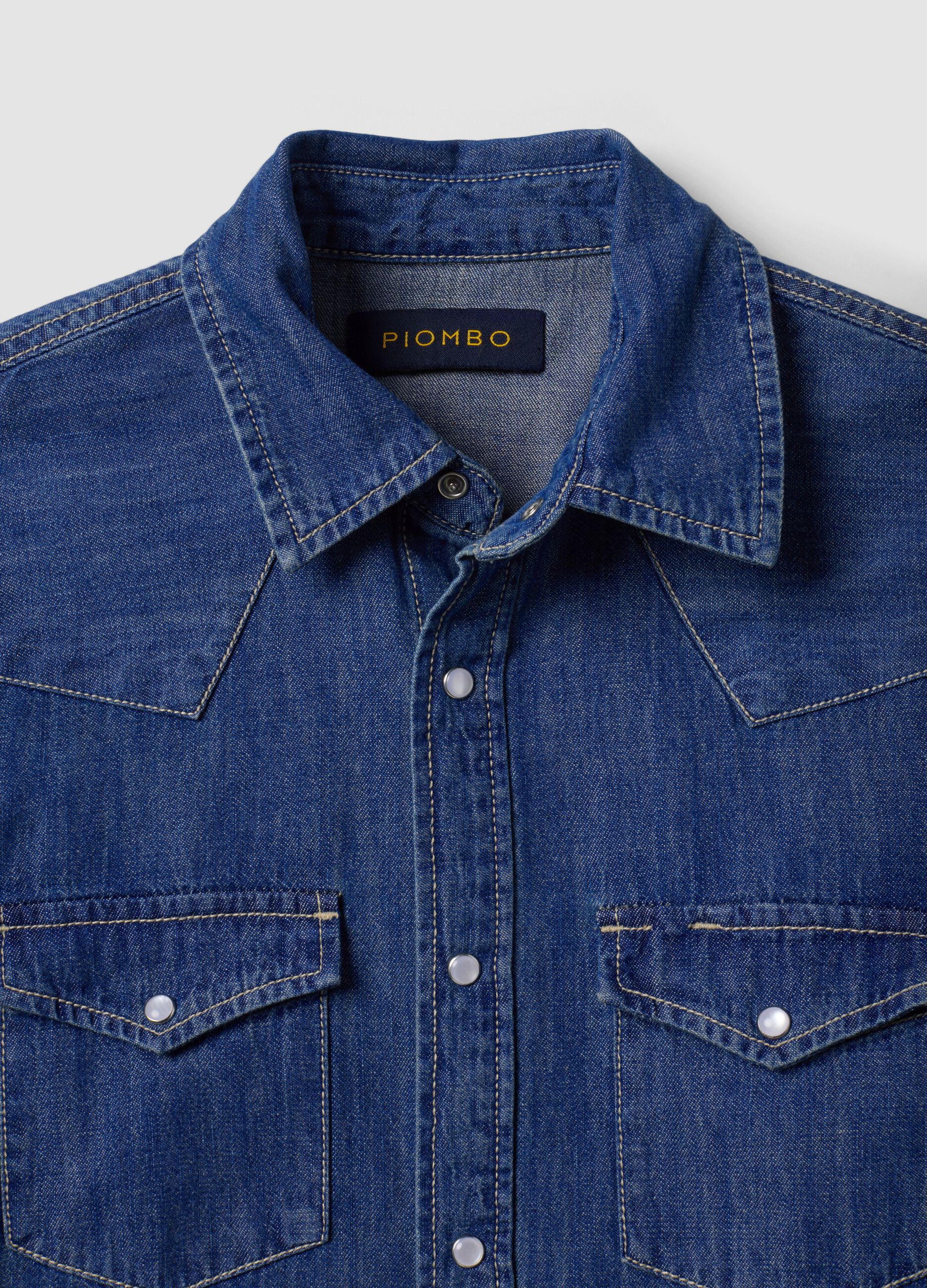 Blue pure cotton denim shirt, regular fit