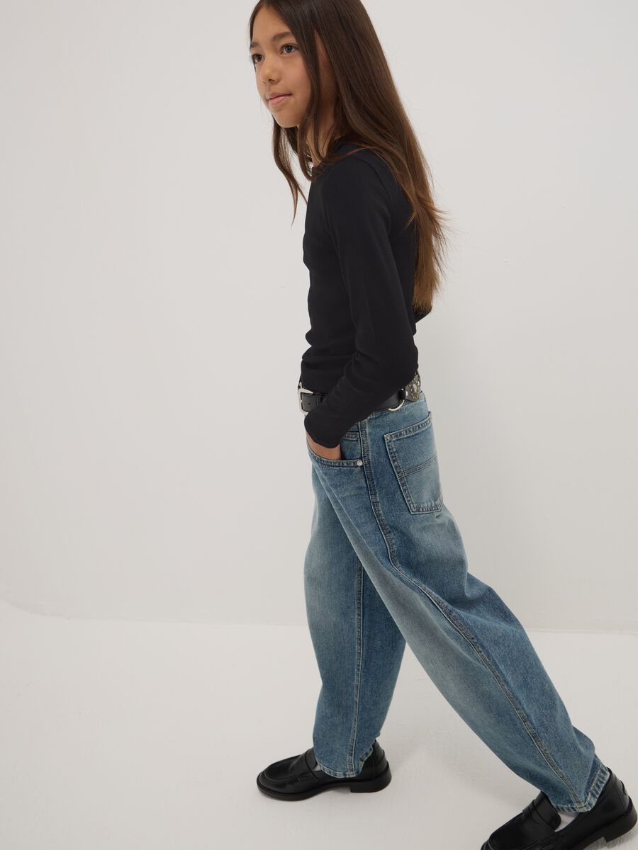 Black stretch organic cotton T-shirt with ribbed neckline_1