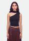 Black stretch top with asymmetric neckline and draped band_1