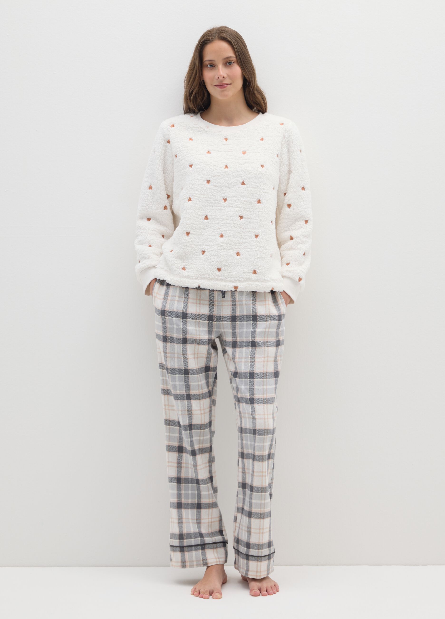 Grey checked flannel pyjama trousers regular fit