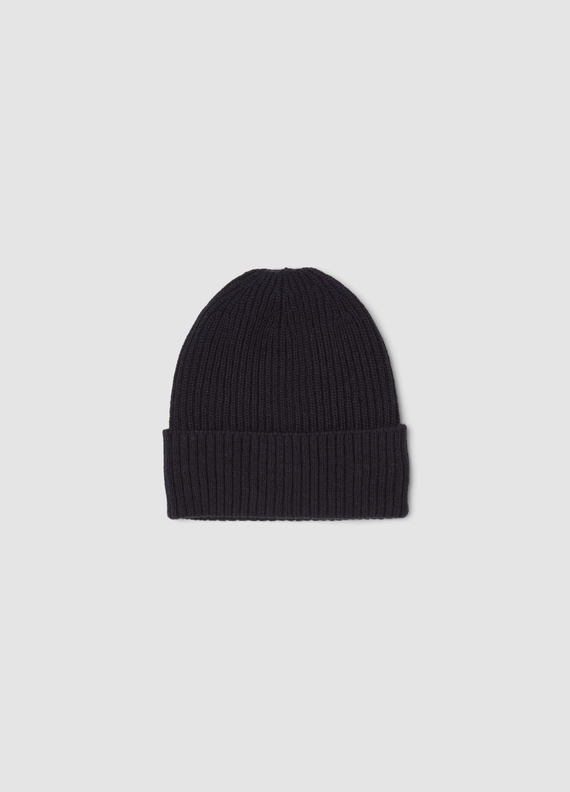 Blue knitted beanie with turn-up