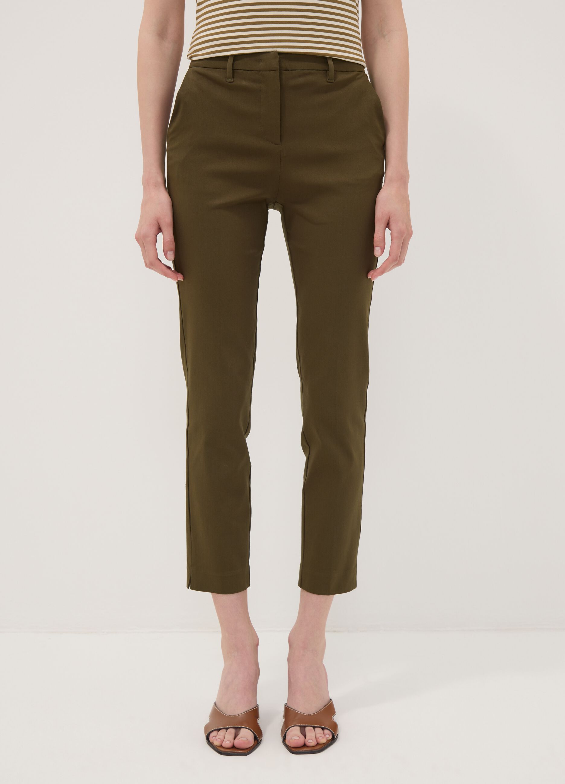 Green slim-fit stretch viscose chino trousers