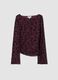 Violettes Stretch-T-Shirt mit beflocktem Blumenmotiv_4