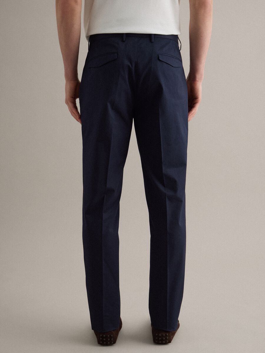 Blue Stretch Cotton Regular Fit Trousers_3