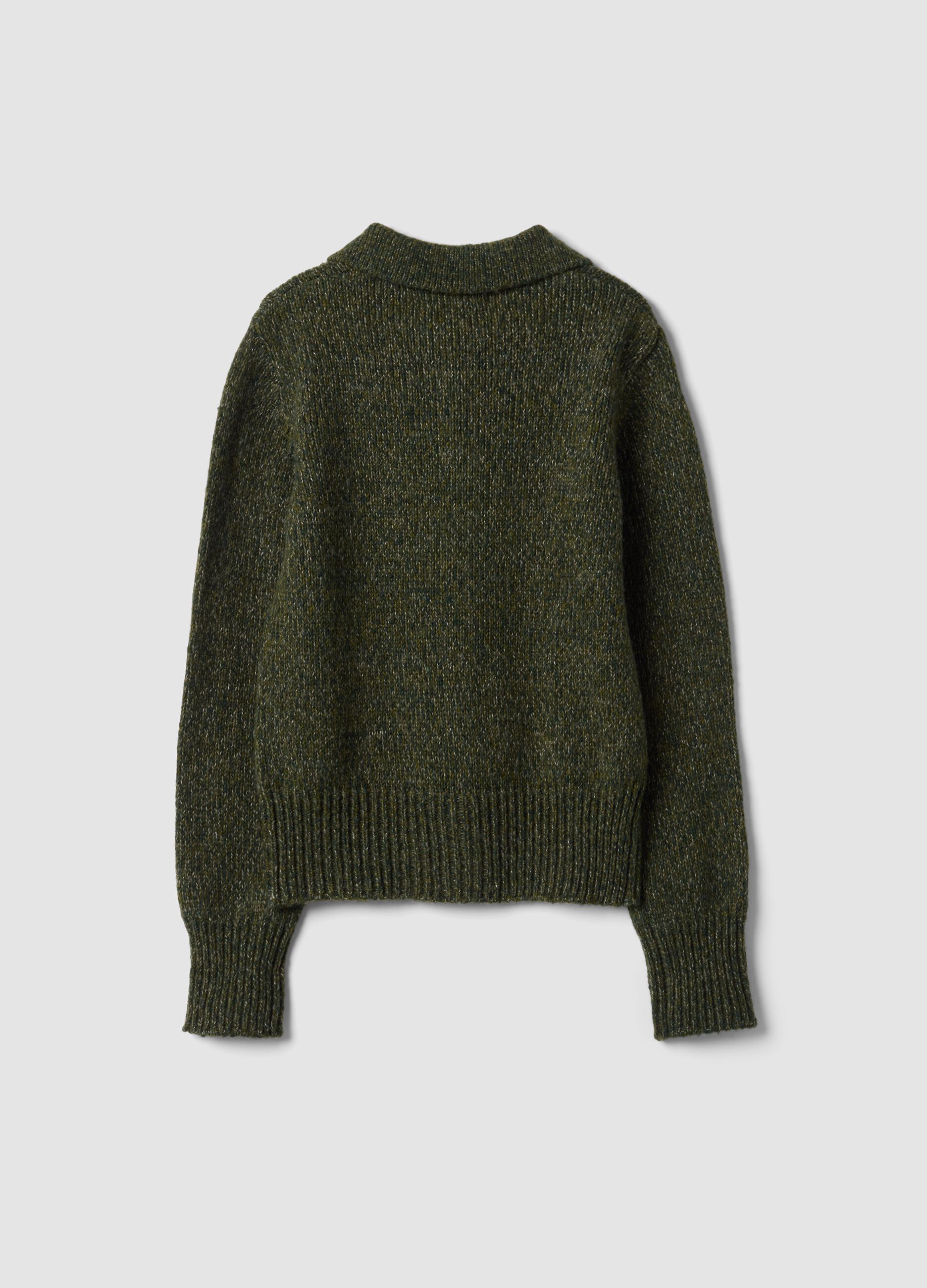 Cardigan verde in misto lana con colletto polo