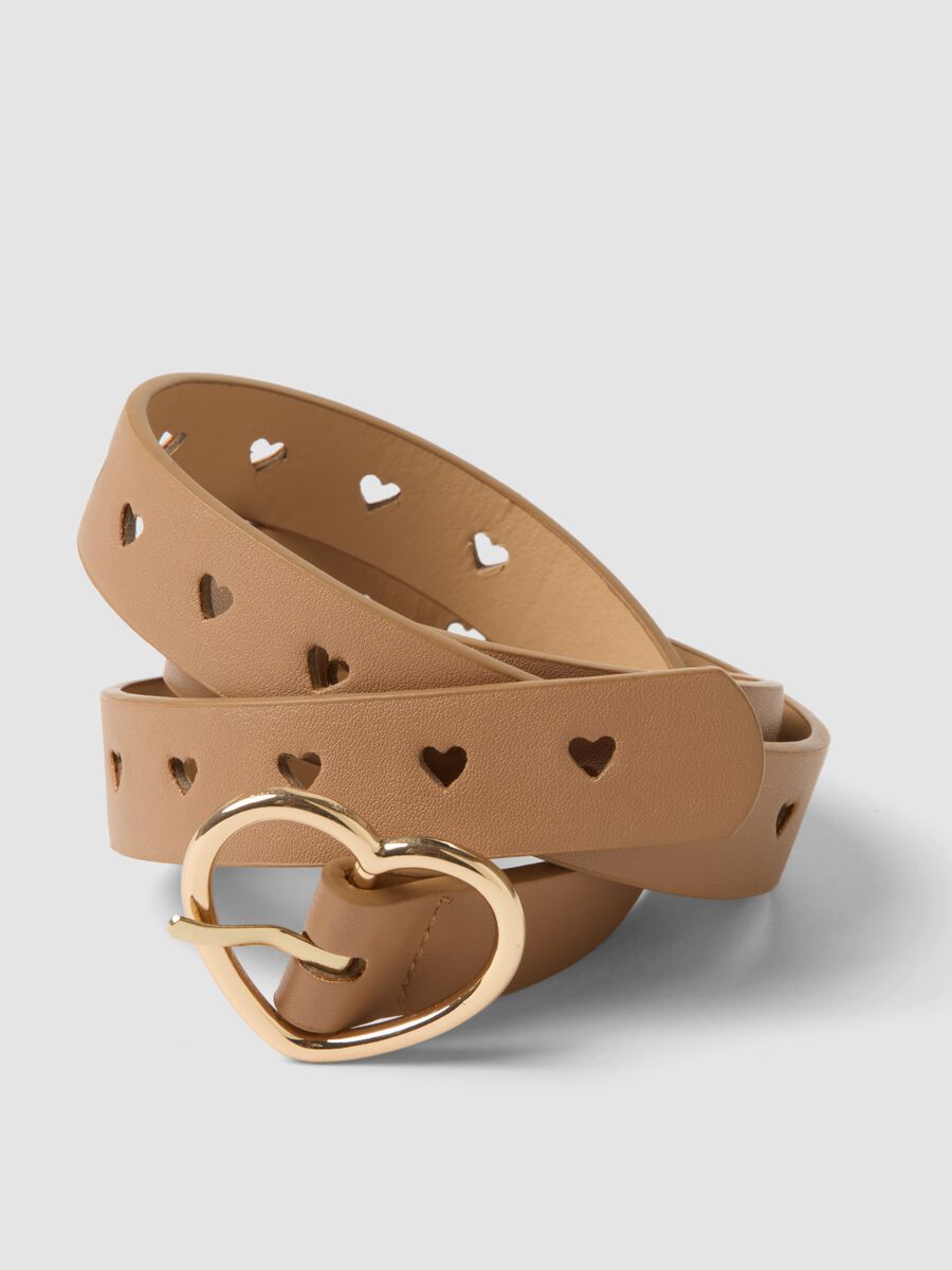 Brown belt with perforated heart buckle_1