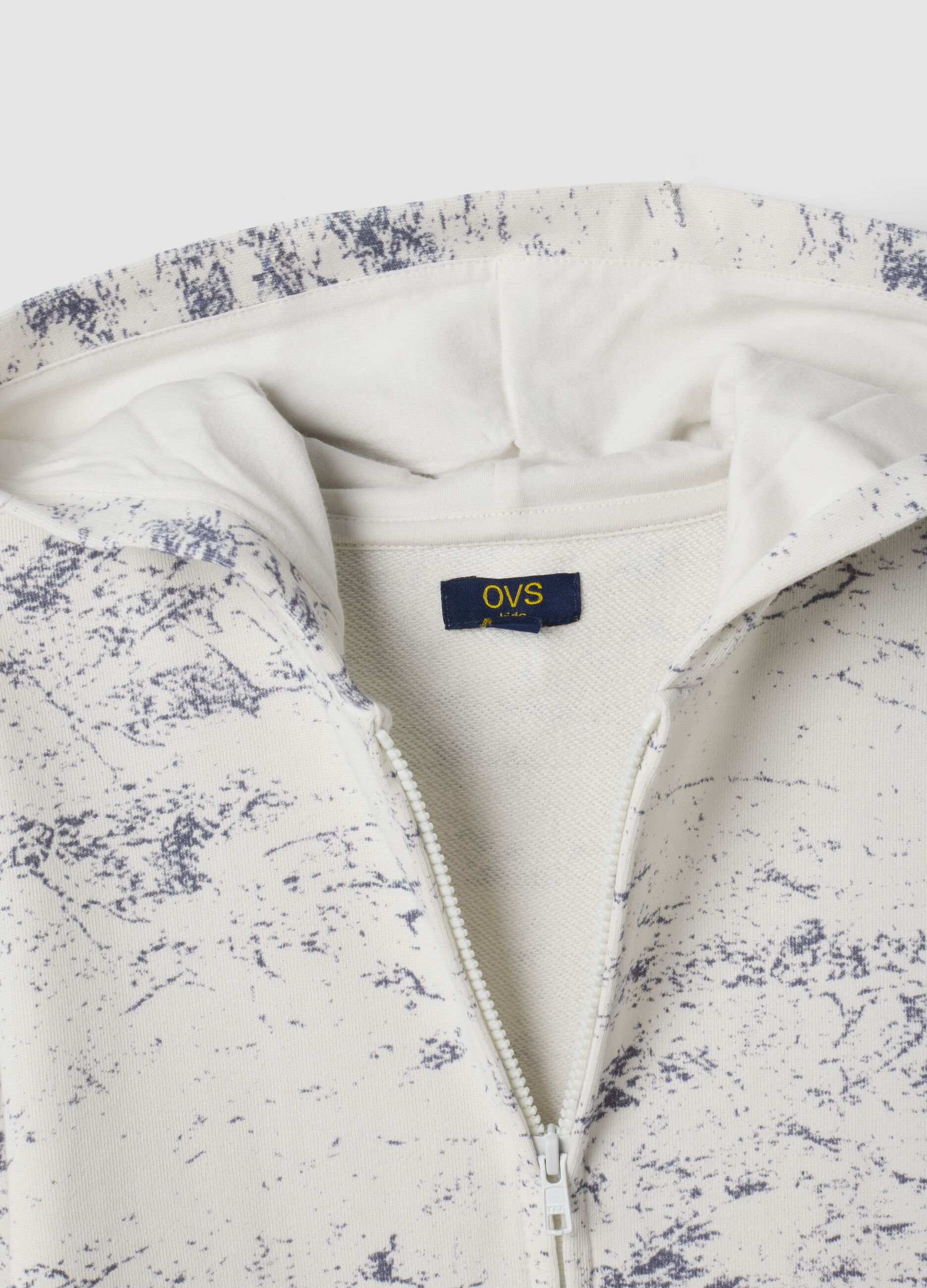 White cotton-blend hoodie sweatshirt with crew neck, oversized fit