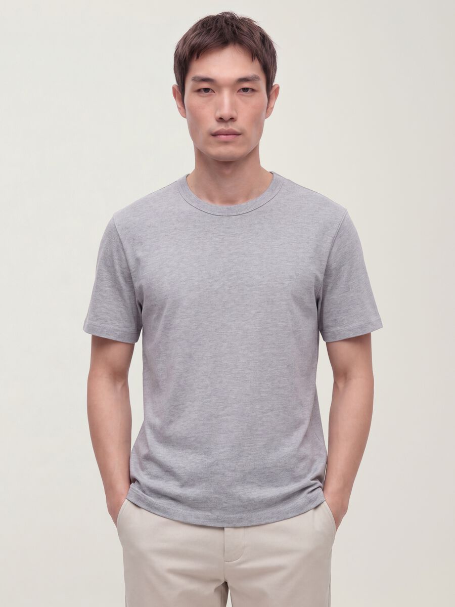 Grey pure cotton crew-neck T-shirt, relaxed fit_0