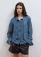 Blaue Denimbluse aus reiner Baumwolle mit Schleife am Kragen, Regular Fit_0