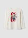 T-shirt bianca in puro cotone a girocollo con stampa orso per bambino_0