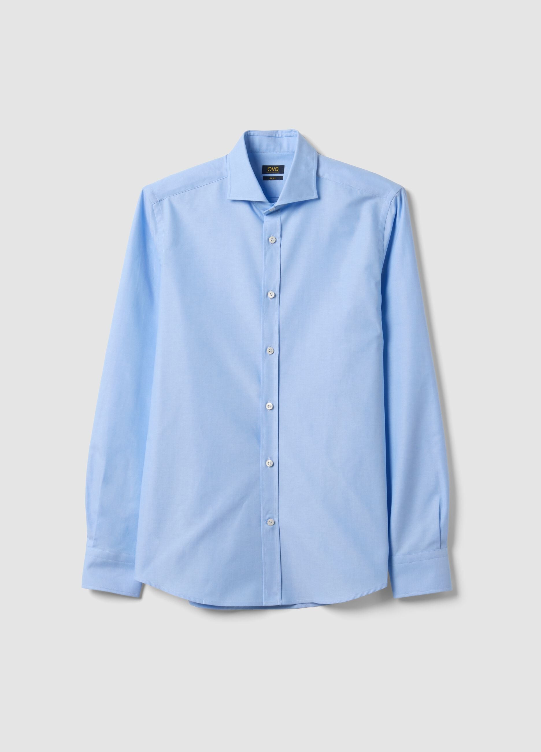 Light blue pure cotton Oxford shirt with cutaway collar, slim fit