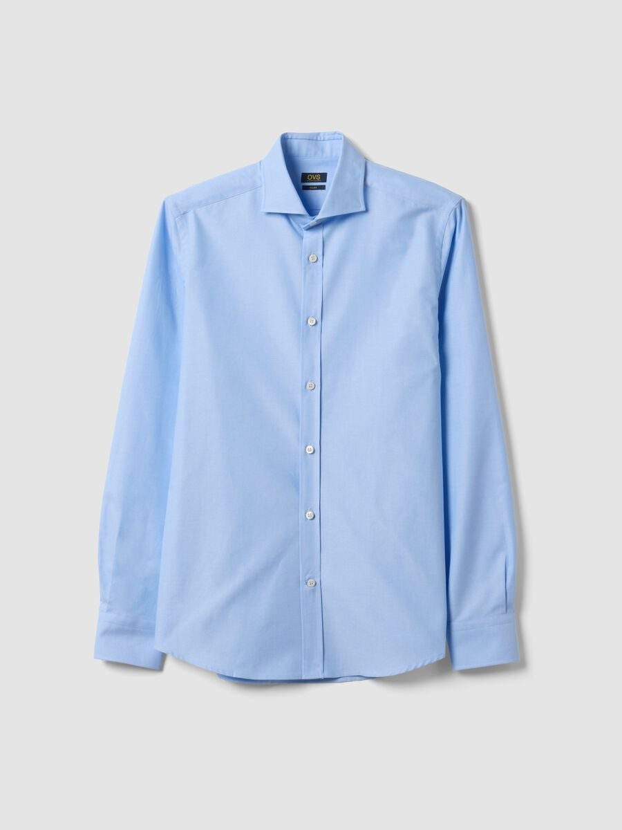 Light blue pure cotton Oxford shirt with cutaway collar, slim fit_0