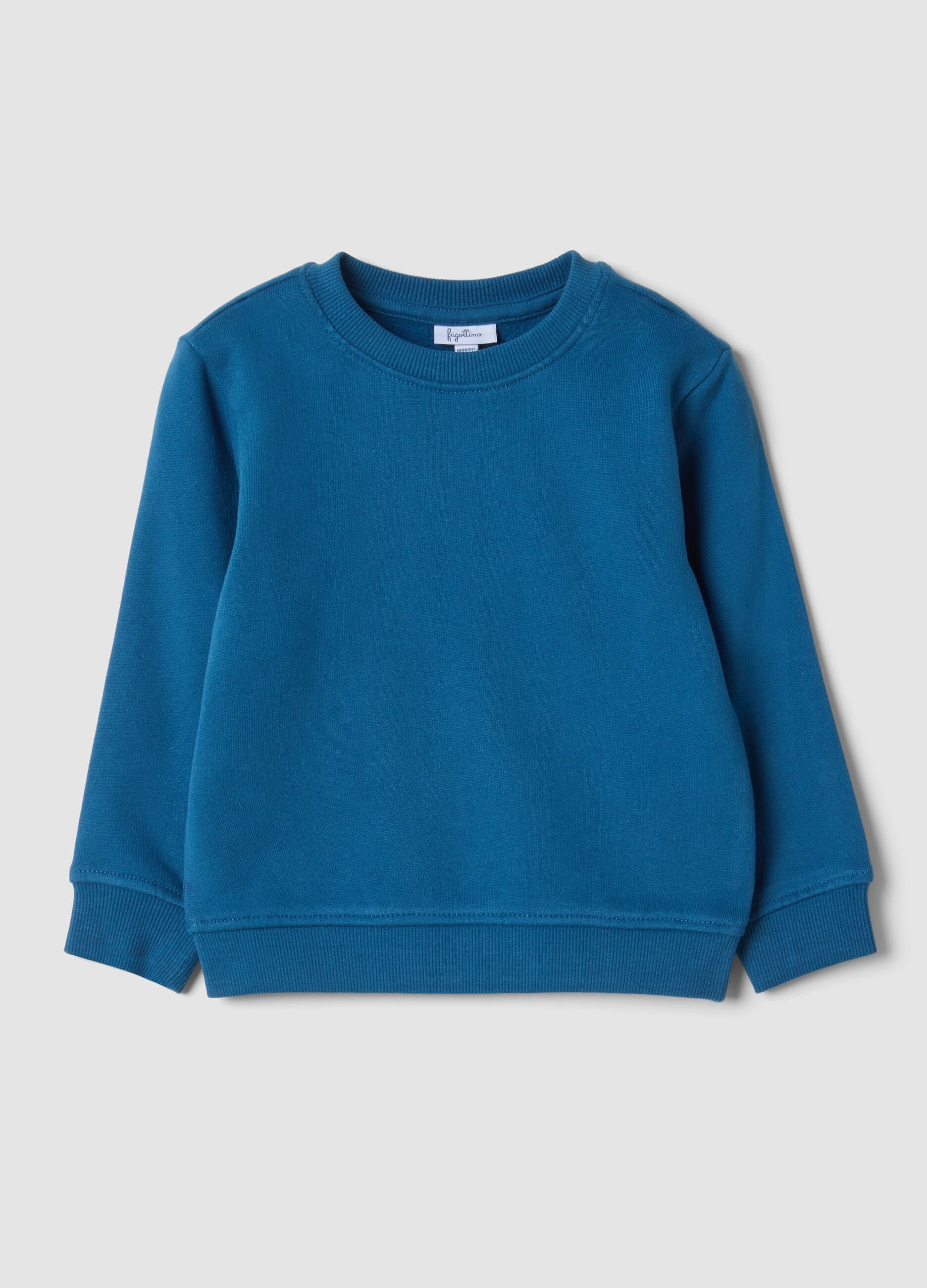 Blue crew-neck sweatshirt in pure organic cotton