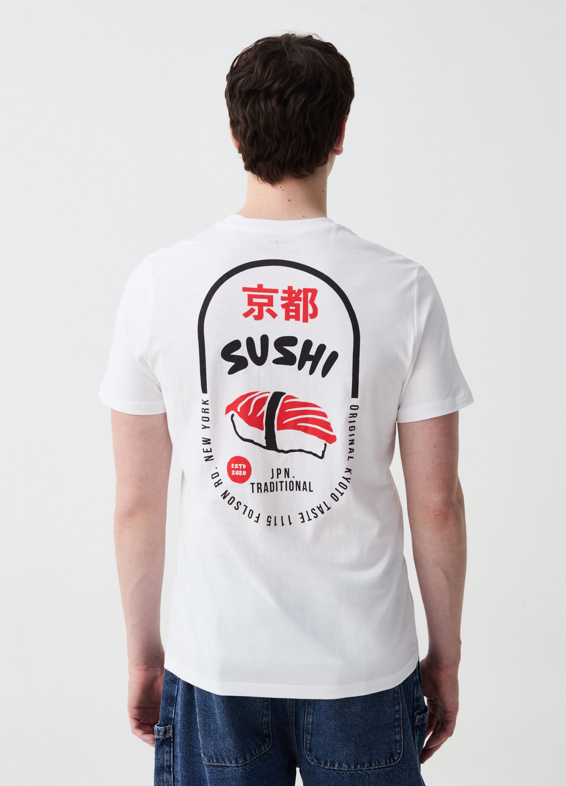 Cotton T-shirt with sushi print