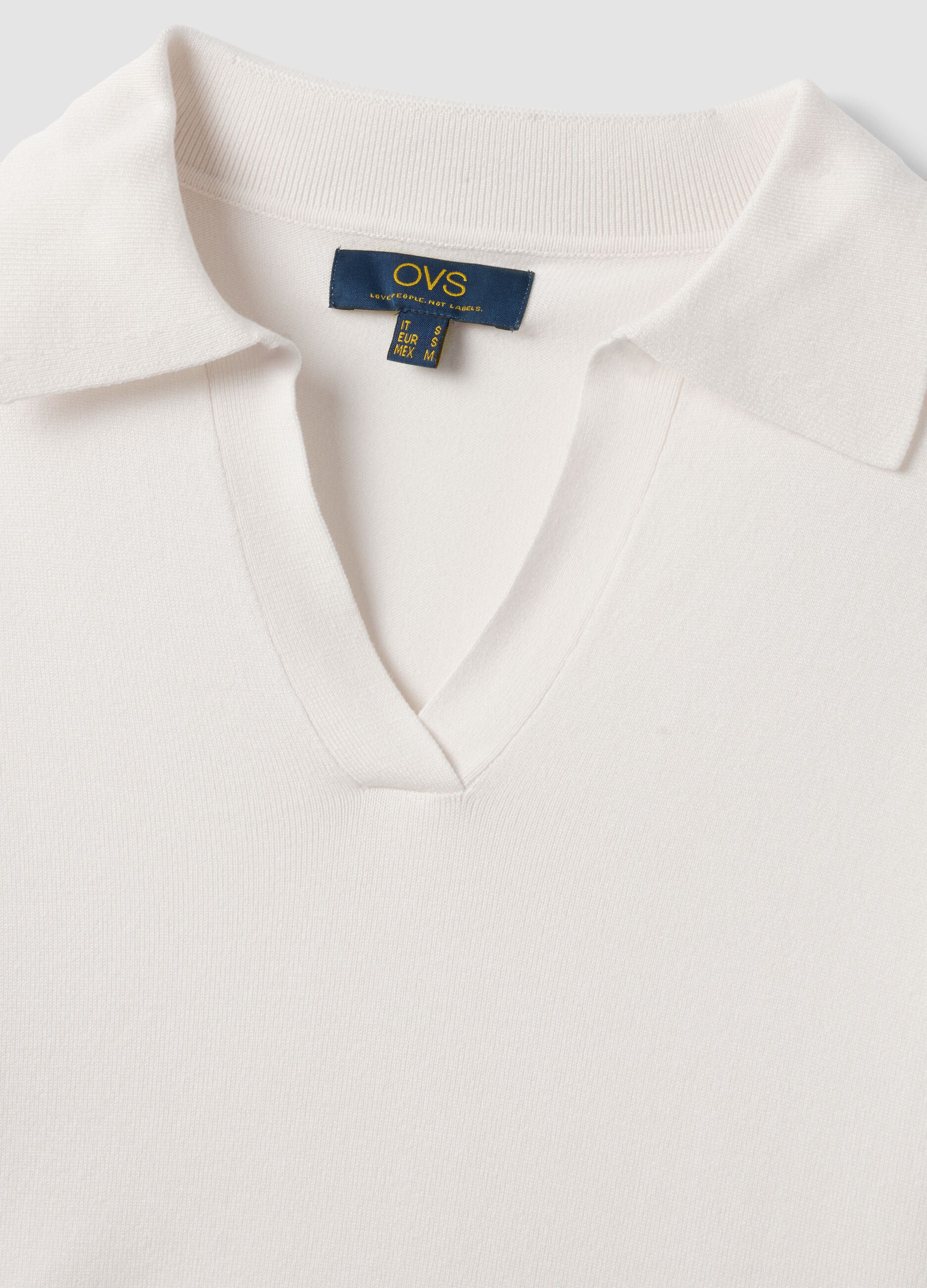 White viscose-blend polo-collar jumper, regular fit
