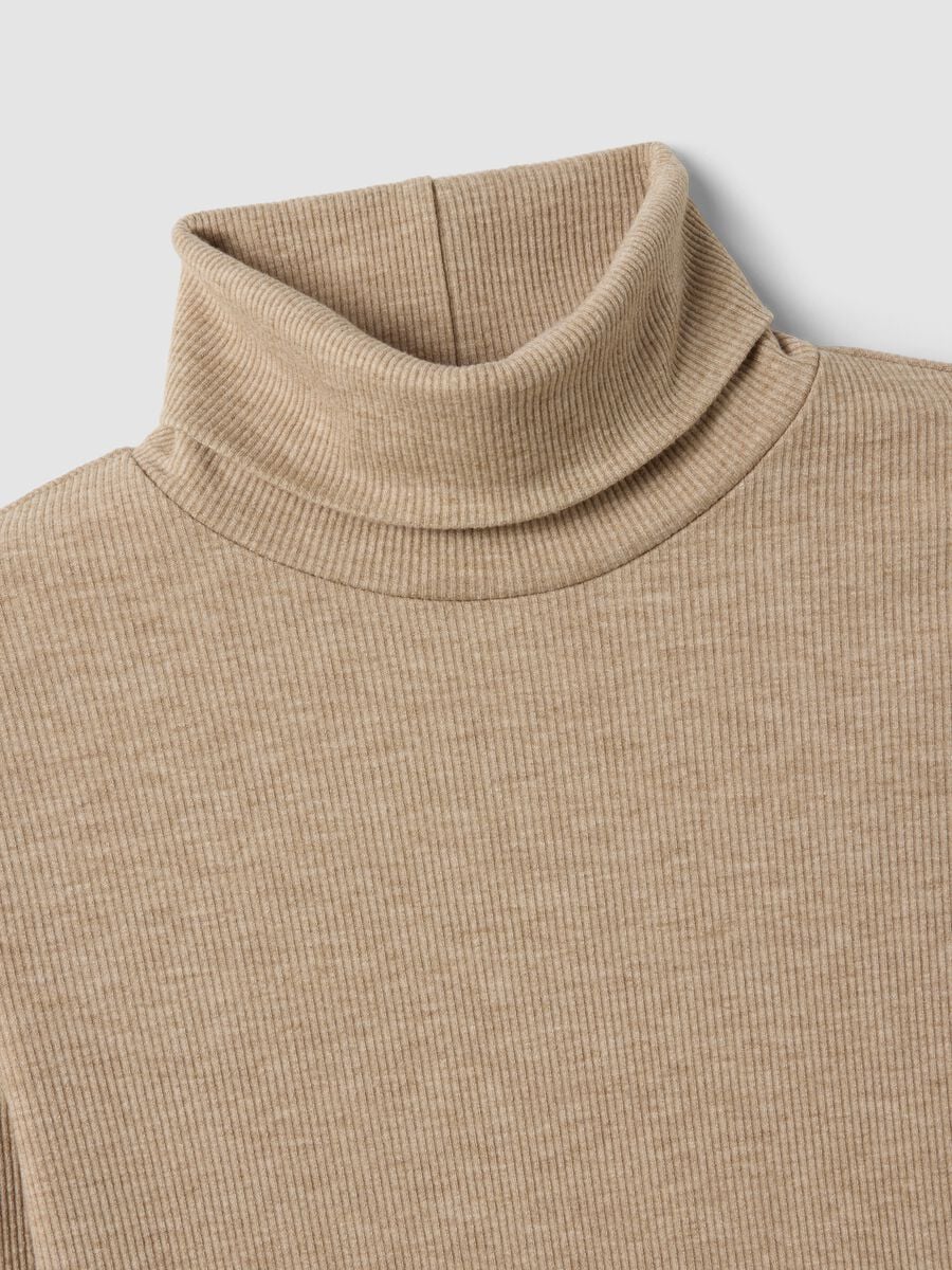 Beiger Pullover aus elastischer Viskose mit Rundhalsausschnitt, Regular Fit_1