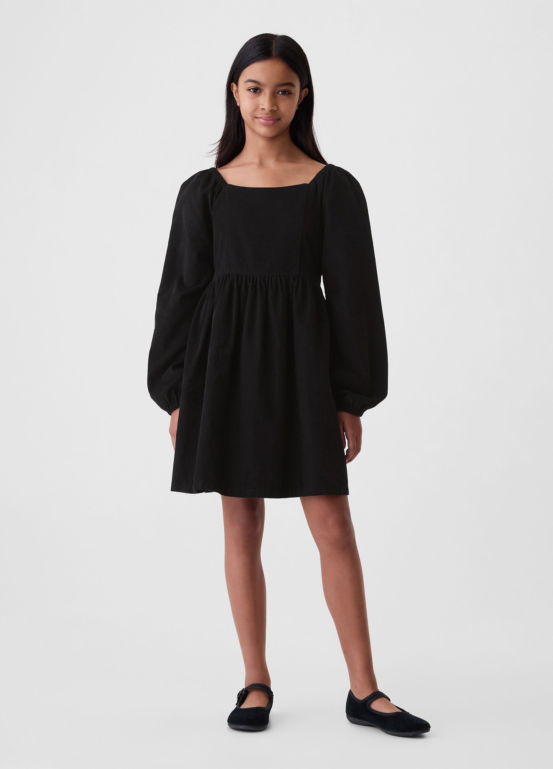 Cotton dress with puff sleeves