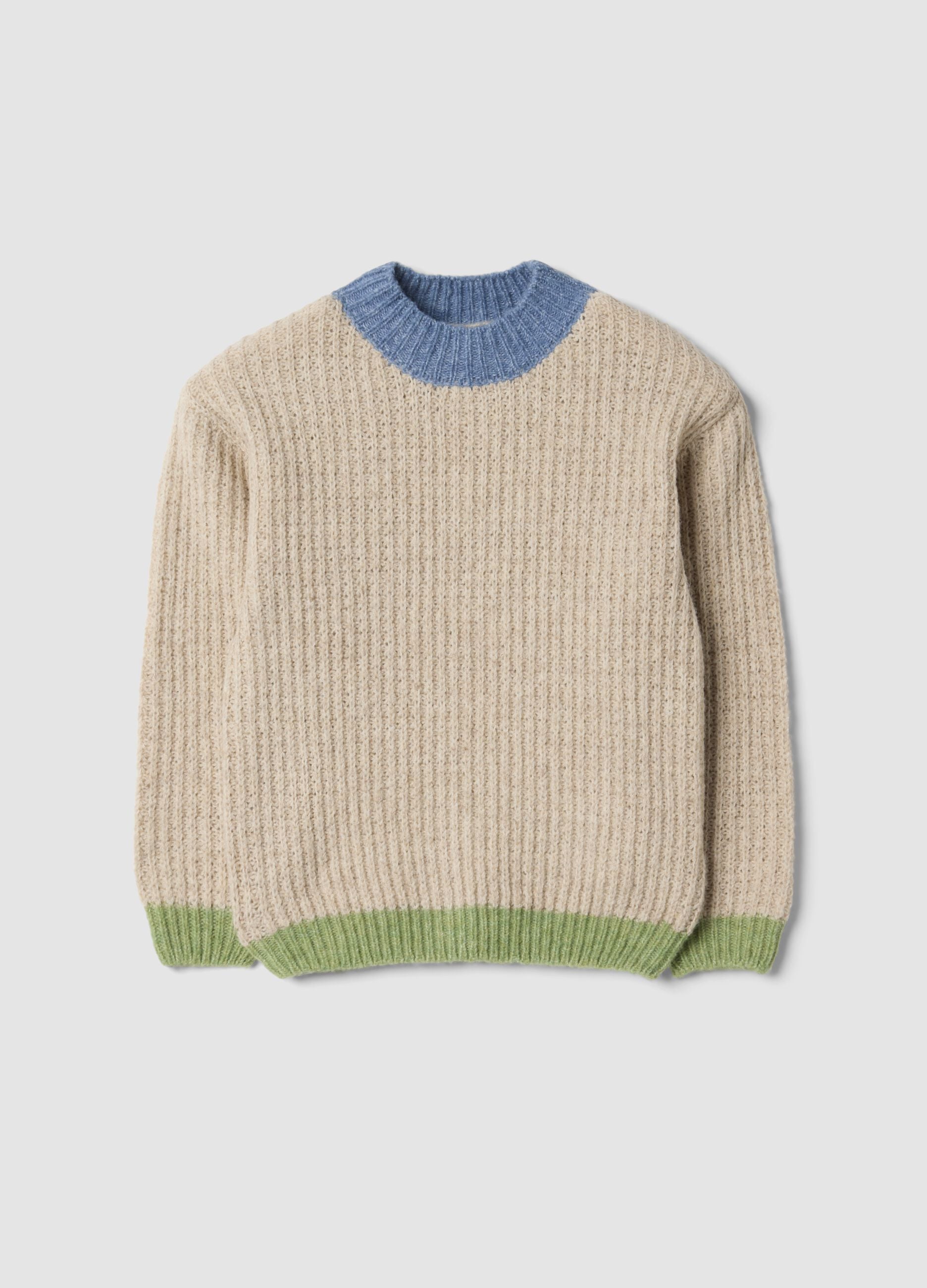 Beige stretch crew-neck jumper in oversized fit
