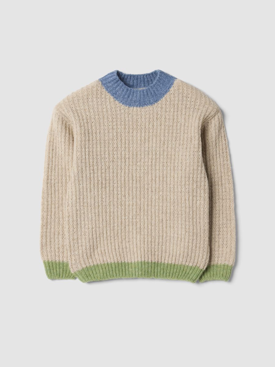 Beige stretch crew-neck jumper in oversized fit_0