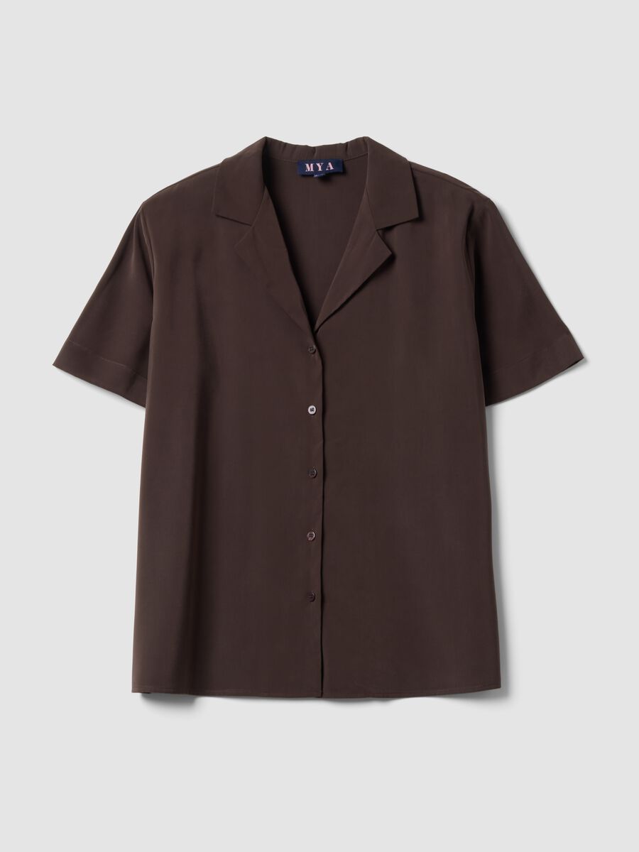 Braune Oversize-Bluse aus Viskosemix mit kurzen &Auml;rmeln_0
