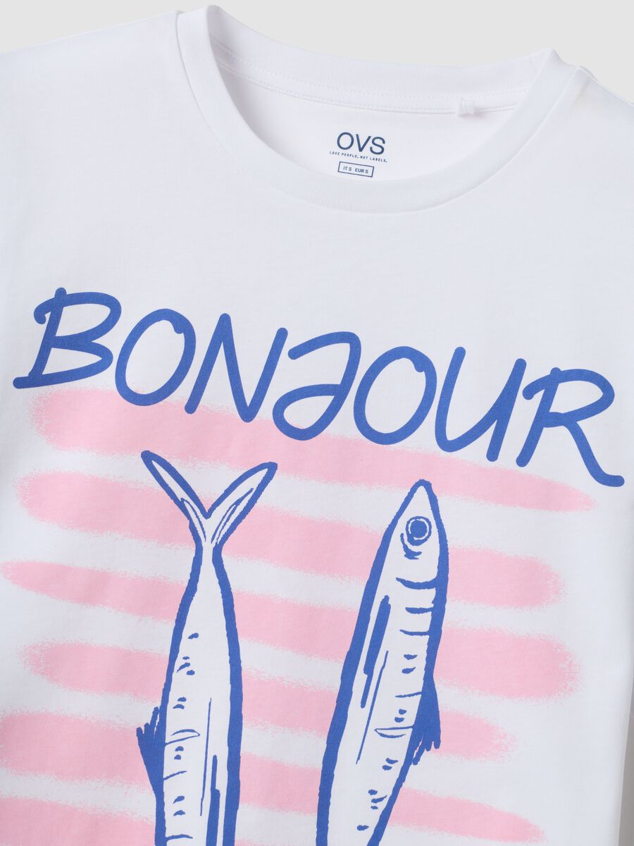 Wei&szlig;es T-Shirt aus reiner Baumwolle mit Frontprint, Regular Fit_1
