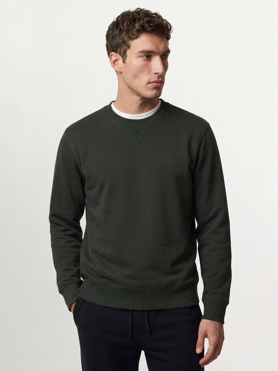 Black crew-neck sweatshirt in cotton blend, regular fit_0