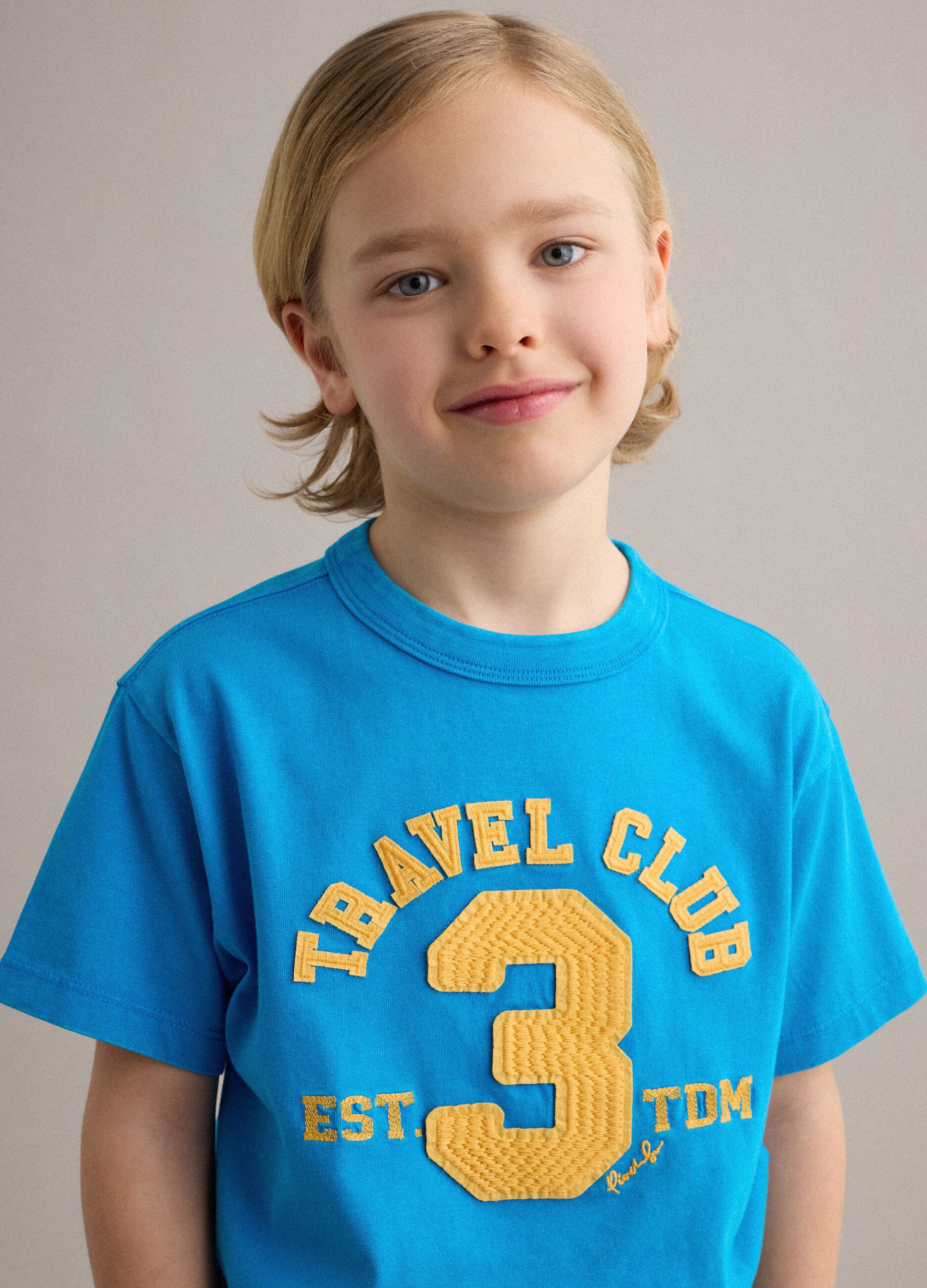 Boys' blue pure cotton regular fit T-shirt with print