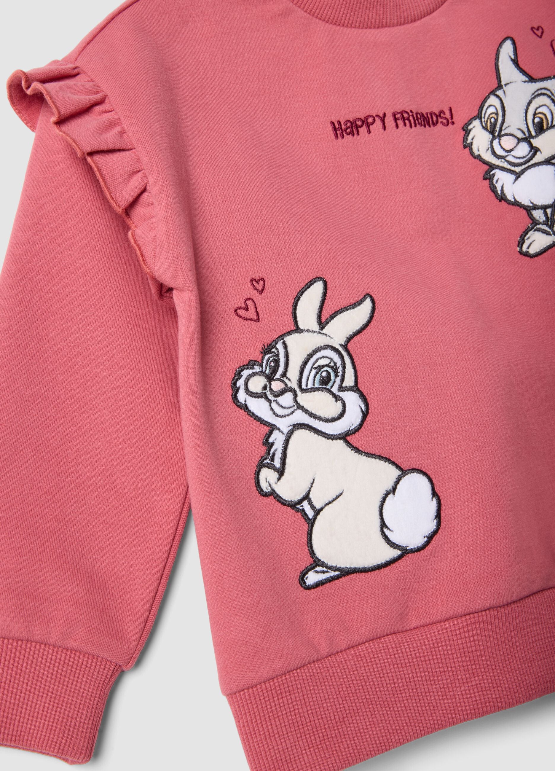 Completo rosa in cotone organico elasticizzato con stampa Bambi