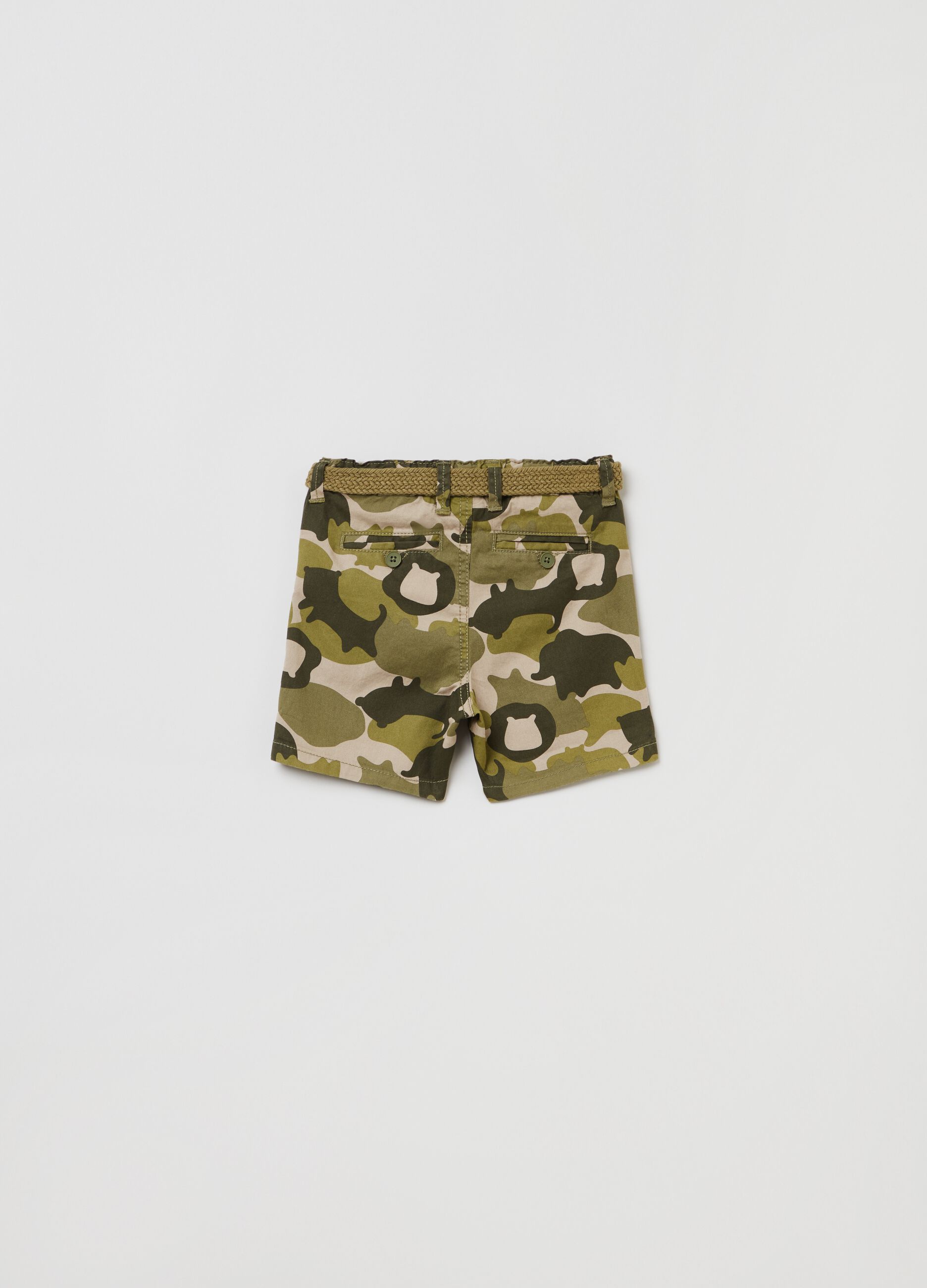Bermuda in cotone camouflage con cintura