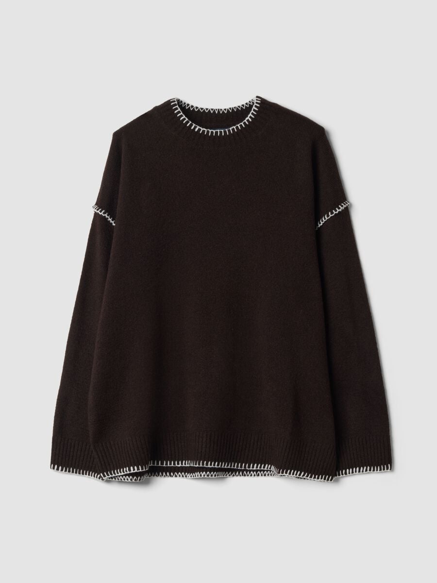 Brown stretch wool jumper with exposed seams, oversized fit_0