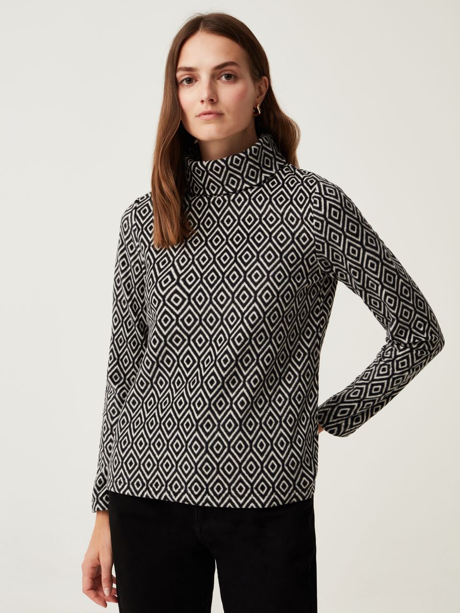 Fleece sweatshirt with mock neck and all-over print_1