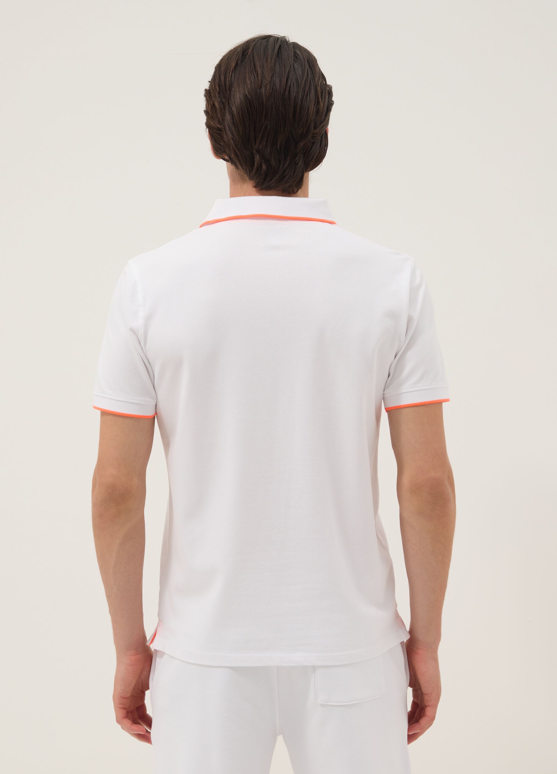 White stretch cotton polo shirt with contrast trims
