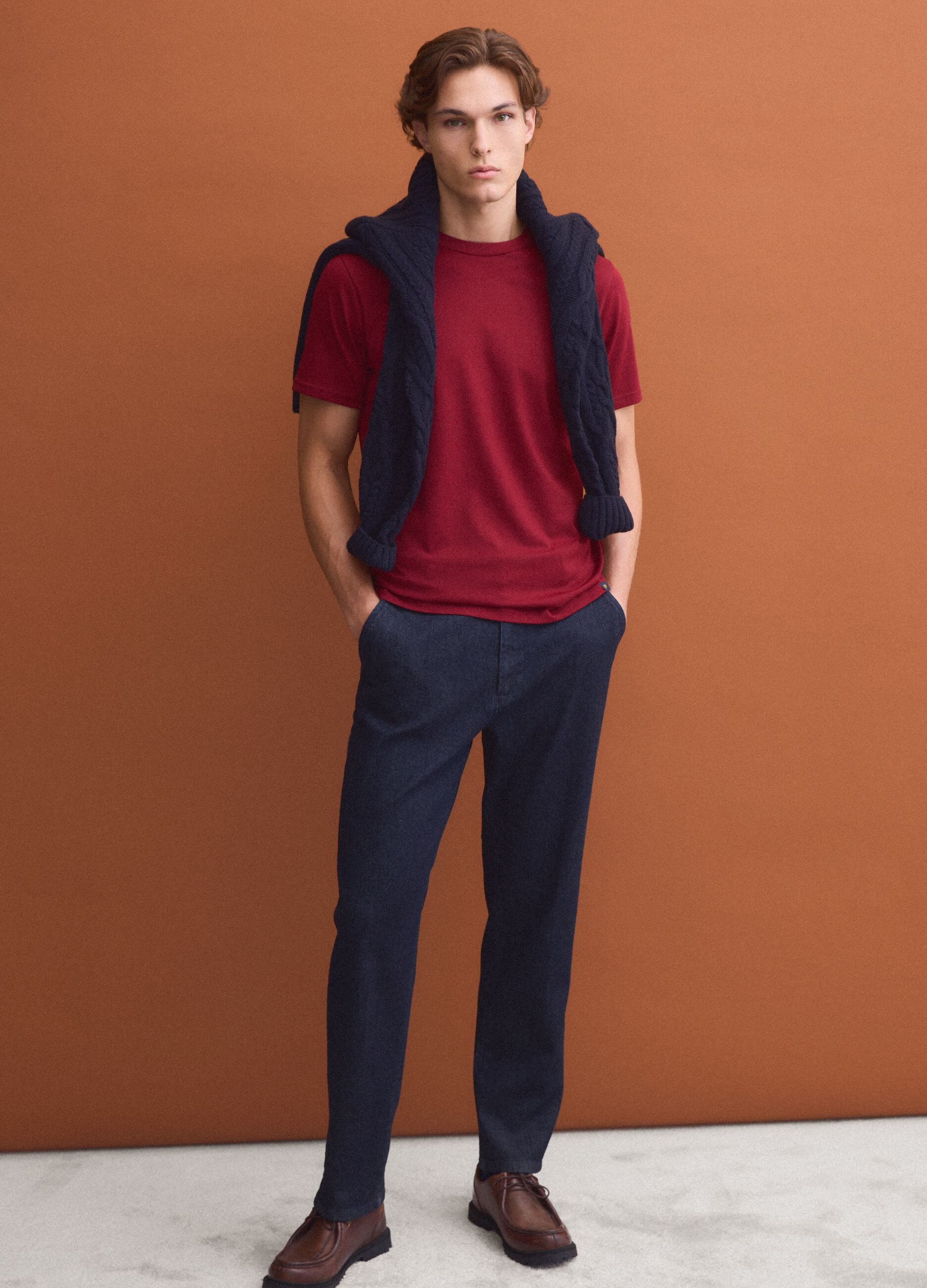 Red Supima cotton crew-neck T-shirt, regular fit