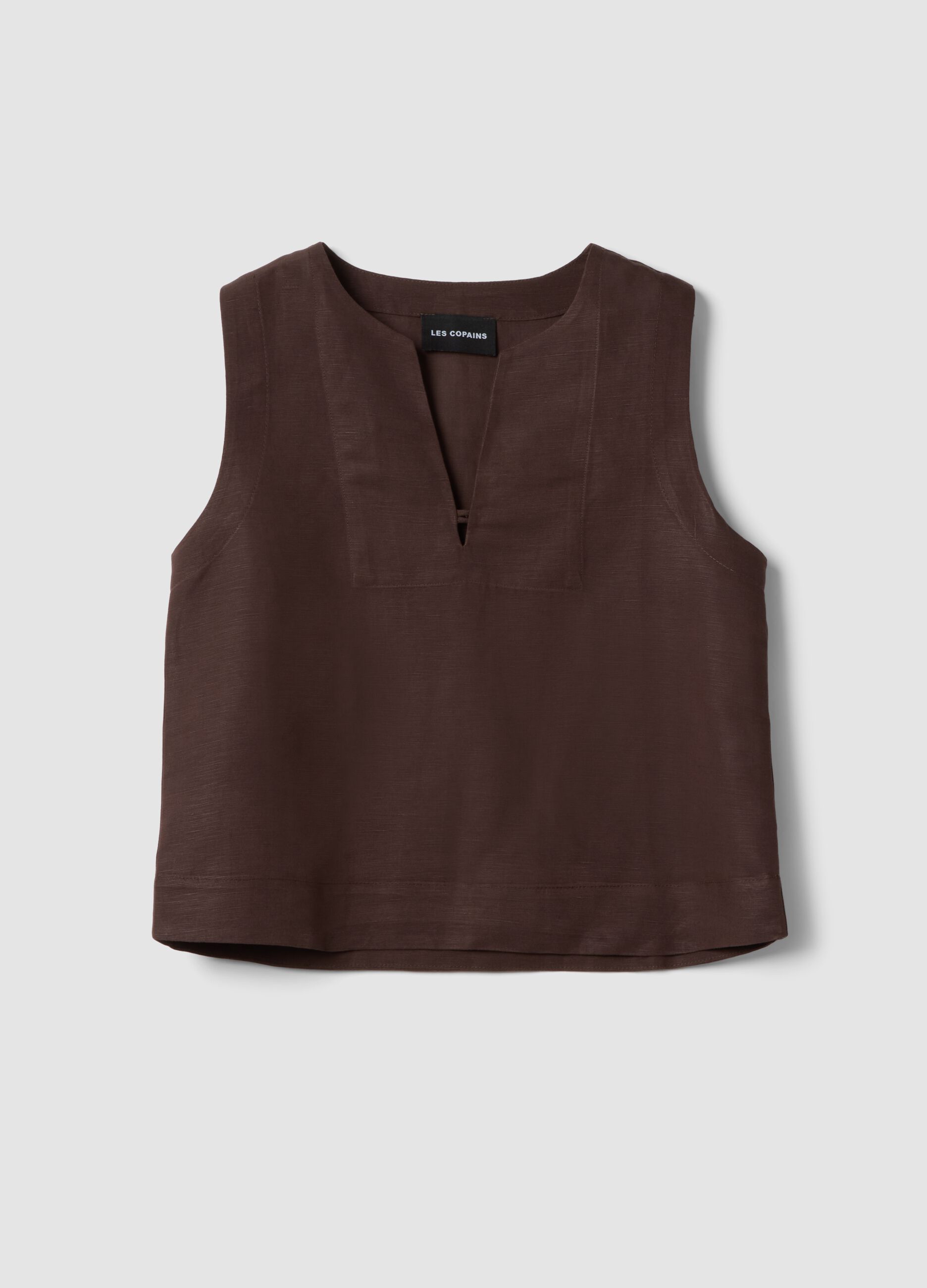 Top castanho oversized em mistura de linho e viscose