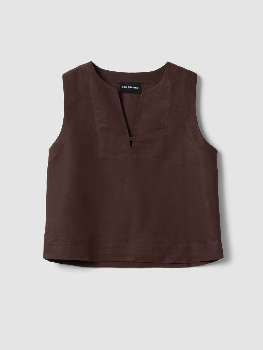 Brown oversized top in linen and viscose blend_4